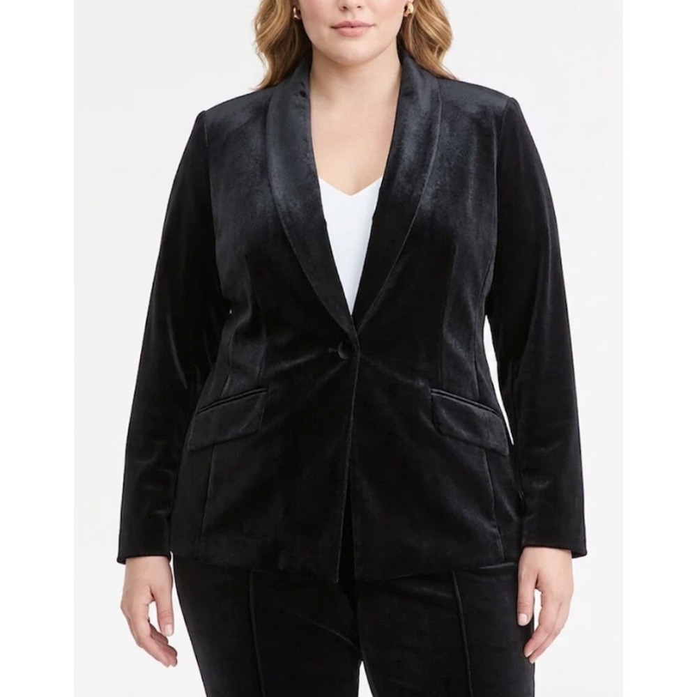 New INC International Concepts Velvet Blazer 2X Deep Black Preppy Office